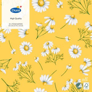 Ubrousek 33x33 vr Pretty Daisy Yellow | Duni - Ubrousky, kapsy na příbory - 3 vrstvé ubrousky